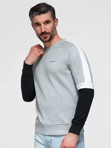 Ombre Tri-color men's sweatshirt with raglan sleeves - gray