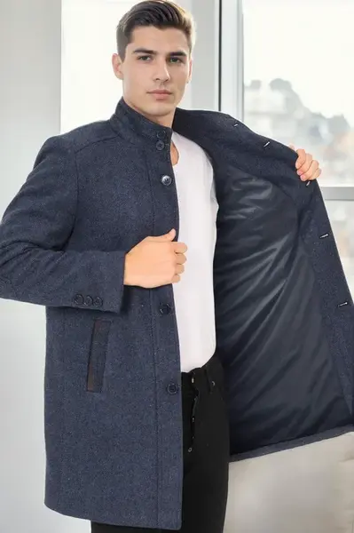 PLT9386 DEWBERRY MEN'S COAT-DIAGONAL NAVY BLUE