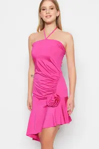 Trendyol Fuchsia Fitted Knitted Elegant Evening Dress