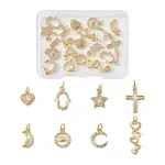 16Pcs 8 Style Brass Micro Pave Cubic Zirconia Charms