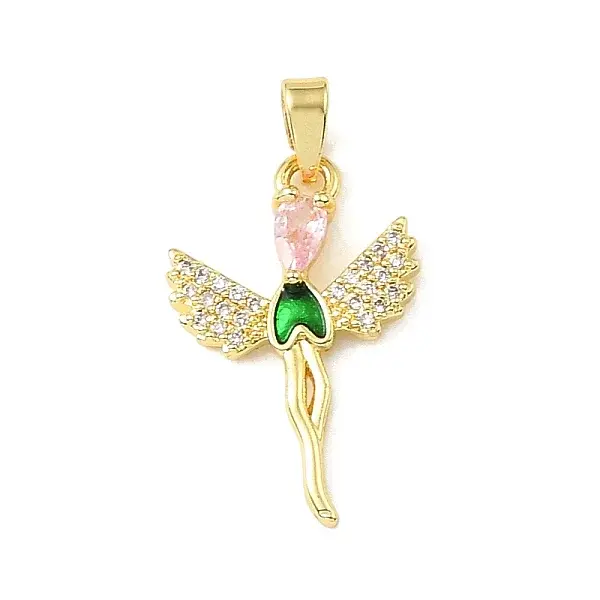 Brass Micro Pave Pink Cubic Zirconia Pendants