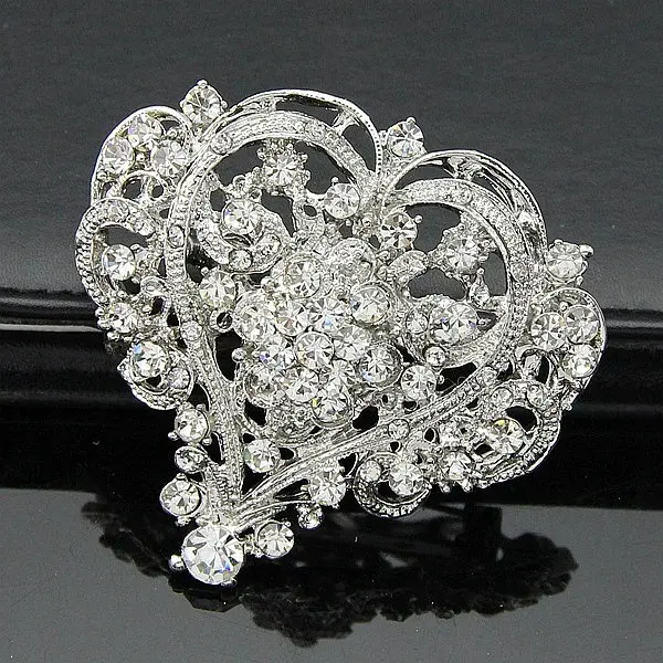 Crystal Rhinestone Heart Lapel Pin