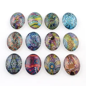 Mixed Pattern Glass Oval Flatback Cabochons for DIY Projects