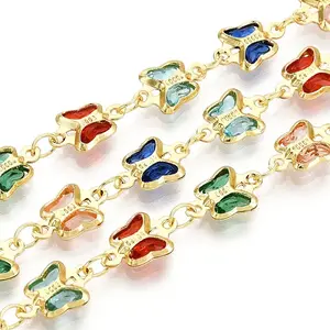 Brass Glass Butterfly Charm Link Chains