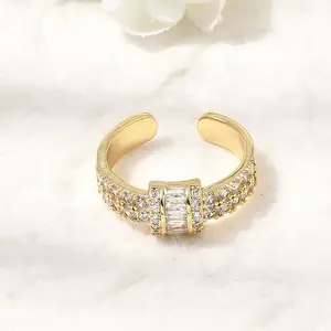 Brass Micro Pave Cubic Zirconia Cuff Open Rings for Women