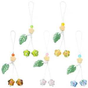 5Pcs 5 Colors Handmade Lampwork with Transparent Glass Bead Pendant Decorations