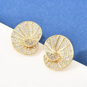 Brass Micro Pave Clear Cubic Zirconia Stud Earrings