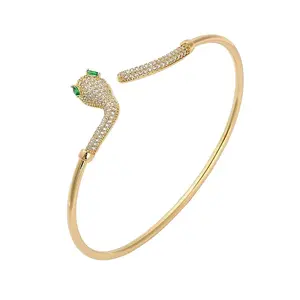 Brass Micro Pave Clear Cubic Zirconia Cuff Bangles for Women