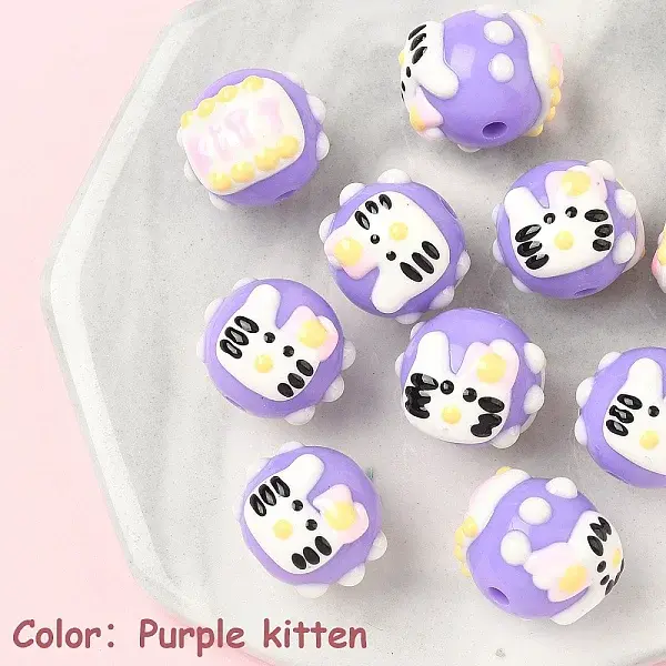 10Pcs Hand Painted Acrylic with Enamel Beads
