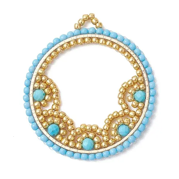 Natural Magnesite & Glass Seed Beaded Pendants