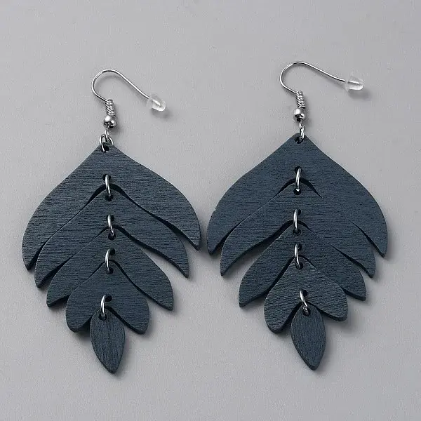 Wood Leaf Dangle Earrings