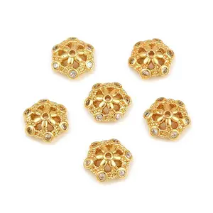 Brass Micro Pave Clear Cubic Zirconia Bead Caps