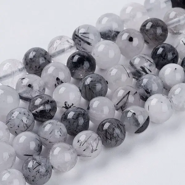 Natural Black Rutilated Quartz Beads Strands