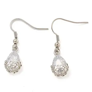 Rack Plating Brass Clear Cubic Zirconia Teardrop Dangle Earrings