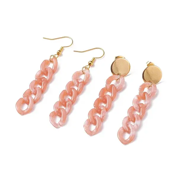 Chunky Acrylic Curb Chain Long Drop Earrings