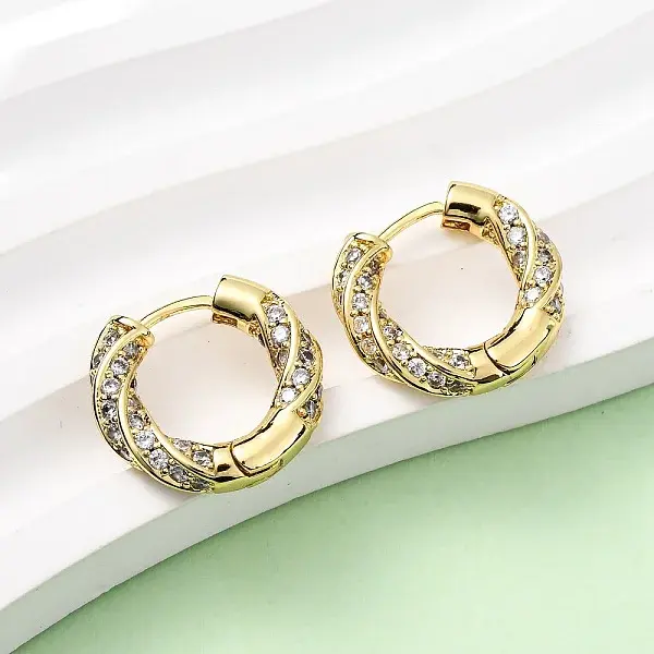 Brass Micro Pave Clear Cubic Zirconia Twist Hoop Earrings