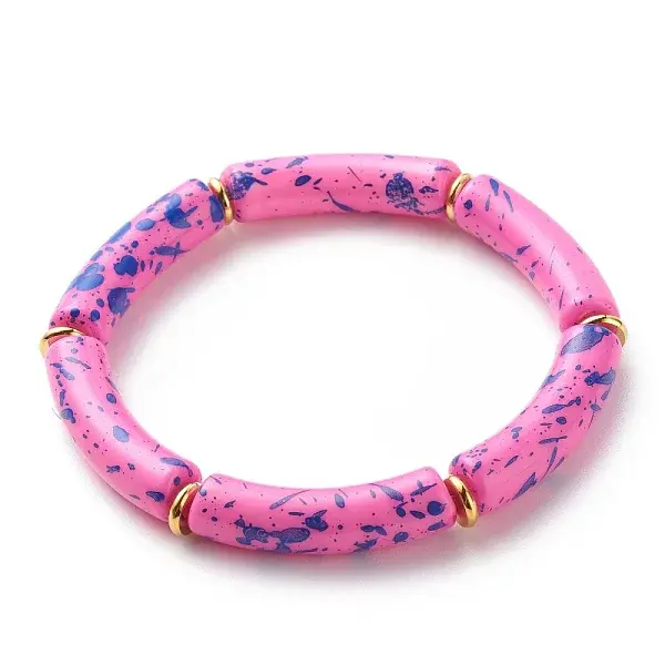 Acrylic Curved Tube Beaded Stretch Bracelet