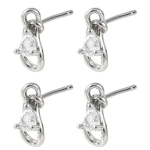 SHEGRACE Teardrop Brass Micro Pave Clear Cubic Zirconia Stud Earrings
