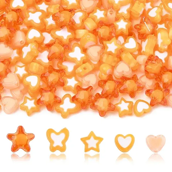 200Pcs 5 Styles Transparent Acrylic Beads