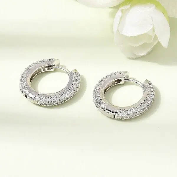 Brass Micro Pave Cubic Zirconia Hoop Earrings
