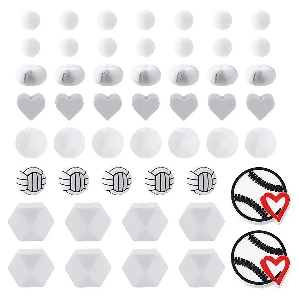 67Pcs 7 Styles Sports Ball Silicone Beads