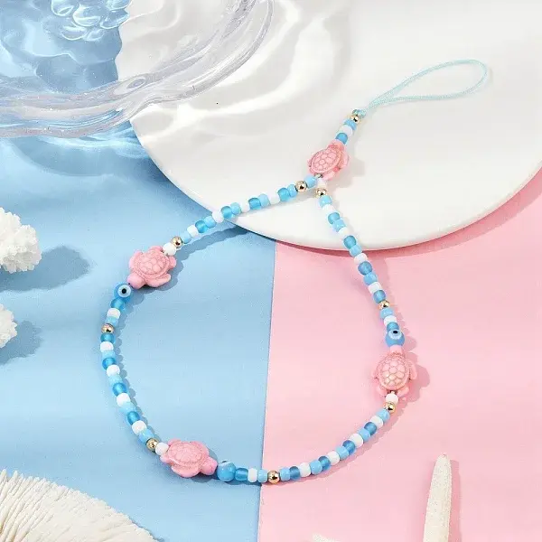 Tortoise Synthetic Turquoise with Glass Mobile Straps
