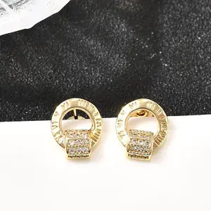 Rack Plating Ring Brass Micro Pave Clear Cubic Zirconia Stud Earrings