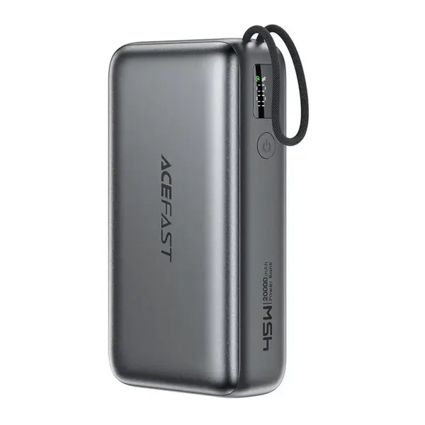 Acefast Powerbanka (M34) 20 000 mAh, USB-C + USB-C kabel, PD45W, šedá