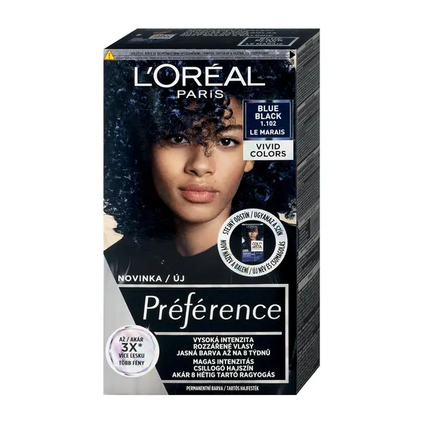 Permanentní barva na vlasy Loréal Préférence 1.102 Blue Black - modročerná - L’Oréal Paris + dárek zdarma