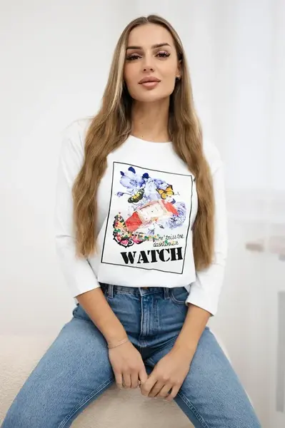 Halenka s grafikou 3D Watch bílá