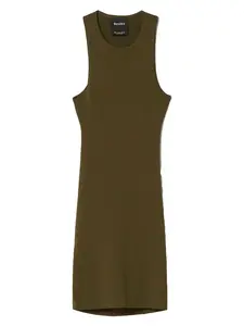 Bershka Pletené šaty  kaki / strieborná