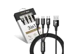 Nabíjecí a datový kabel RhinoTech 3v1 USB-A (MicroUSB + Lightning + USB-C) 1,2m, černá
