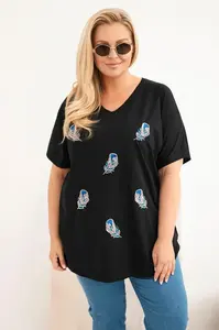 Dámská Plus Size halenka s pírkovými aplikacemi