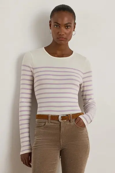 Bavlněná halenka Lauren Ralph Lauren dámská, béžová barva, vzorovaná, 200980046