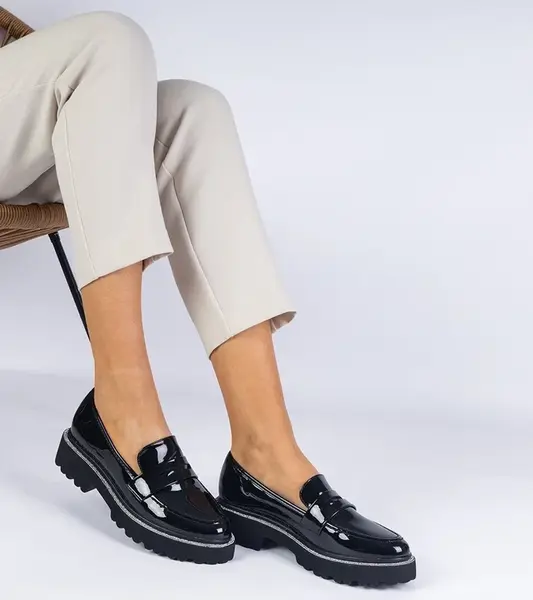 Gemre Black patent leather moccasins adorned with rhinestones Margusto