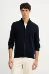 Vlněný kardigan Hackett London pánský, tmavomodrá barva, HM7000077