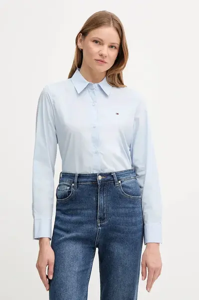 Košile Tommy Hilfiger dámská, modrá barva, regular, s klasickým límcem, WW0WW47169