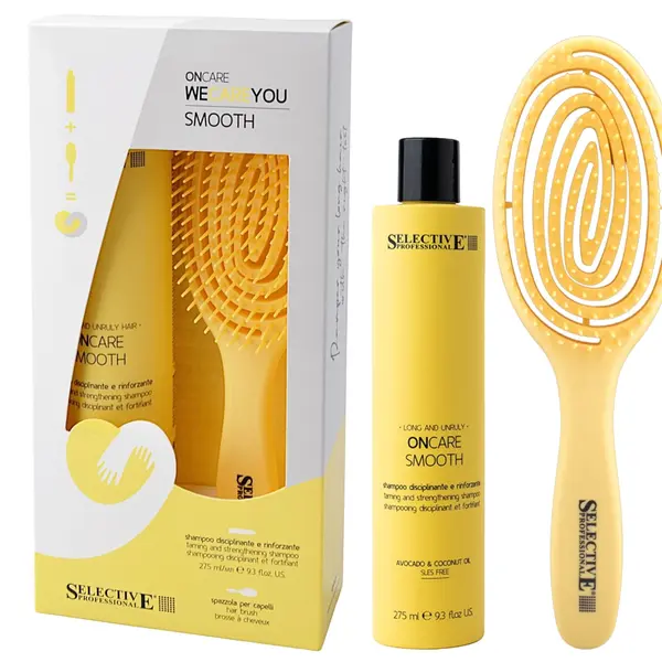 Dárková sada pro nepoddajné vlasy Selective Professional OnCare Smooth WeCareYou Kit - šampon + kartáč zdarma + dárek zdarma