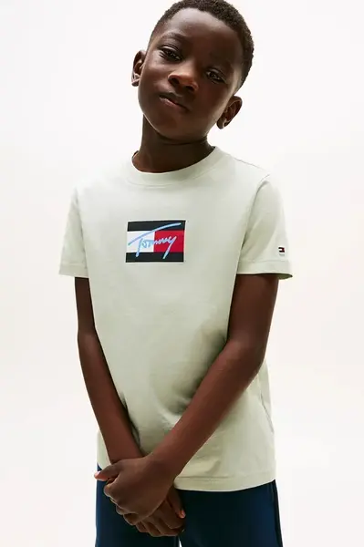 Dětské bavlněné tričko Tommy Hilfiger béžová barva, s potiskem, KB0KB09725