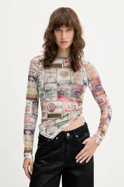 Tričko s dlouhým rukávem Guess Originals béžová barva, W5YP43 KBBF2