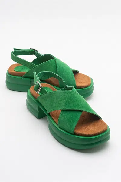 LuviShoes Většina dámských sandálů z pravé zelené semišové kůže