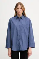 Bavlněná košile Tommy Hilfiger dámská, tmavomodrá barva, relaxed, s klasickým límcem, WW0WW45892