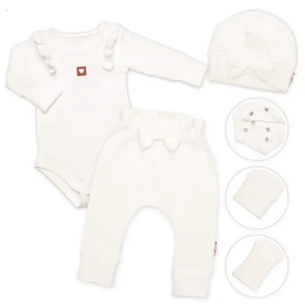 Baby Nellys Žebrovaná rostoucí souprava 3D, Baby Girl - smetanová, vel. 68/74