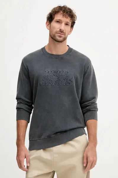 Bavlněná mikina Pepe Jeans DARIUS CREW pánská, šedá barva, s aplikací, PM582760