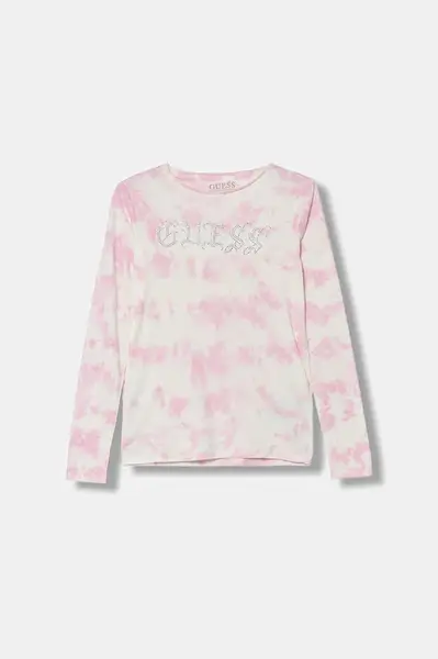 Dětské bavlněné tričko s dlouhým rukávem Guess růžová barva, J5YI16 K8HM4