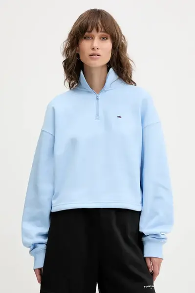 Mikina Tommy Jeans dámská, modrá barva, hladká, DW0DW20946