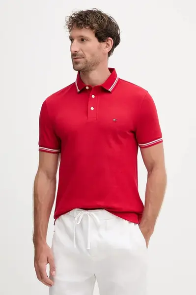 Polo tričko Tommy Hilfiger pánské, růžová barva, MW0MW39993