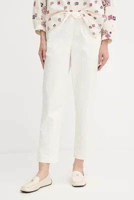 Kalhoty MM MARA dámské, bílá barva, high waist, 2526136017600