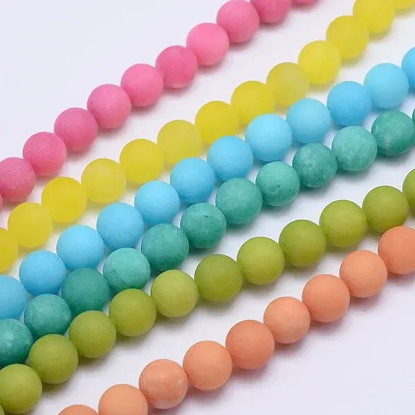 Frosted Dyed Round Natural White Jade Beads Strands