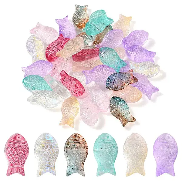 35Pcs Transparent Spray Painted Glass Beads
